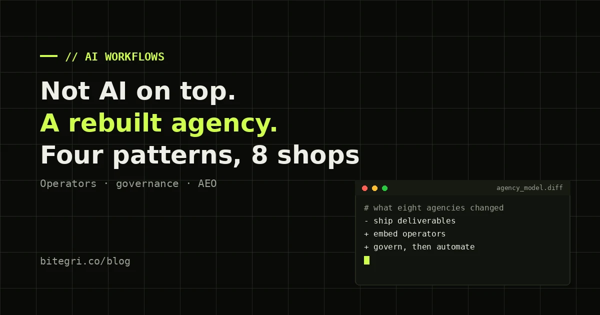 Terminal cover for the article Eight Agencies Rewrote Their Business Model With AI: What They're Doing Differently
