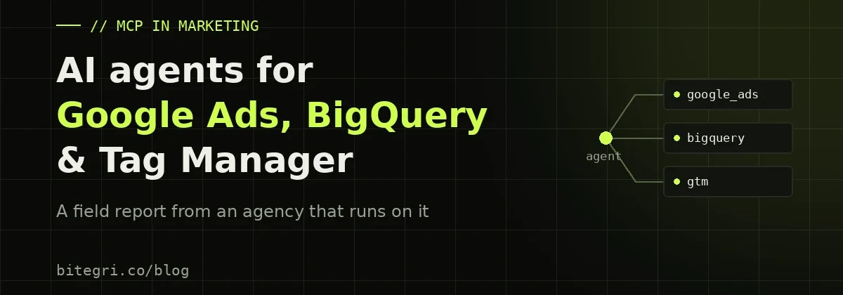 Diagram of an AI agent connected via MCP to Google Ads, BigQuery and Google Tag Manager