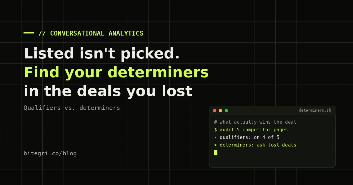 Terminal cover for the article Qualifiers vs. Determiners: Stop Marketing Features That Don't Win Deals